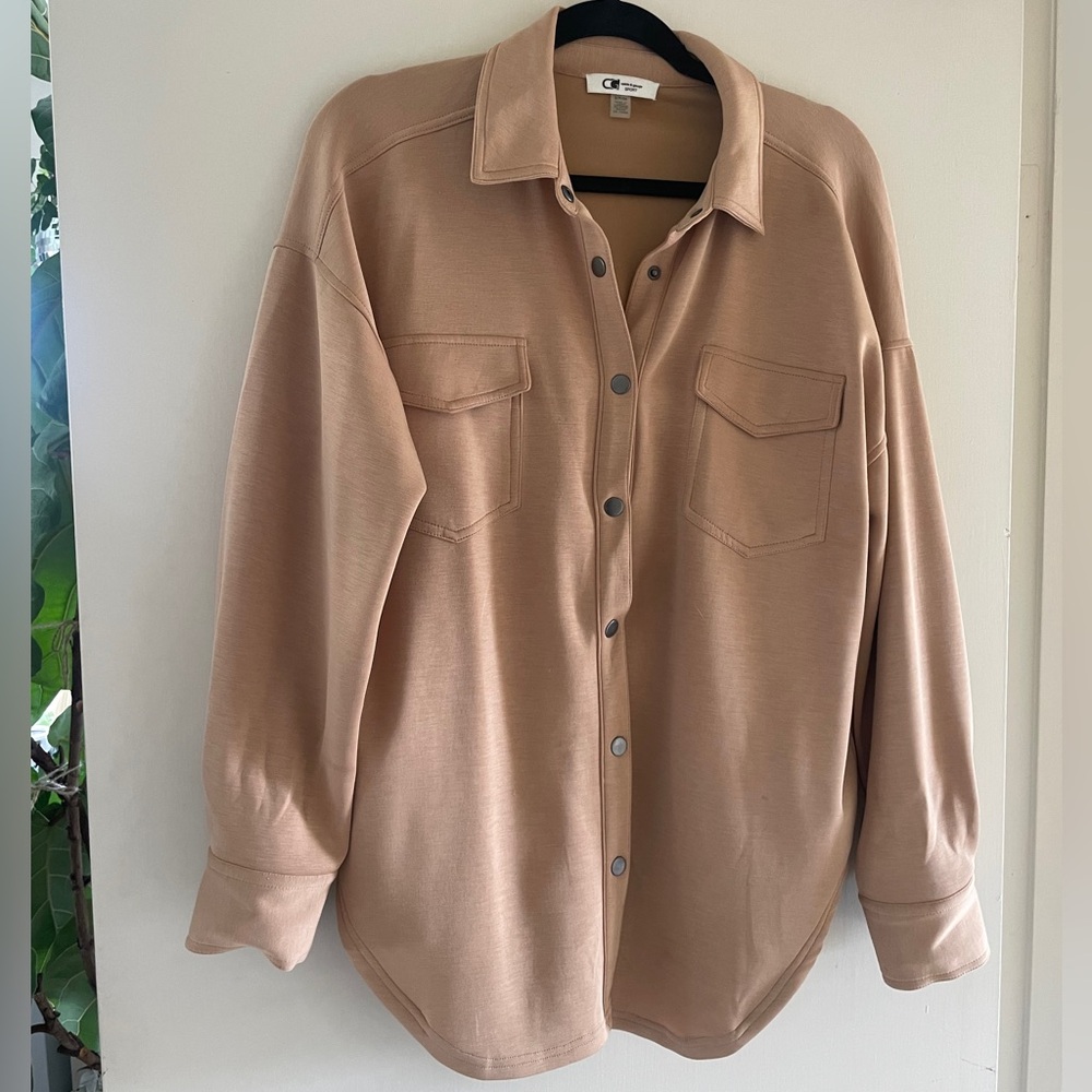 Cable & Gauge Sport Tan Shacket Oversized Button-Up Knit Jacket S